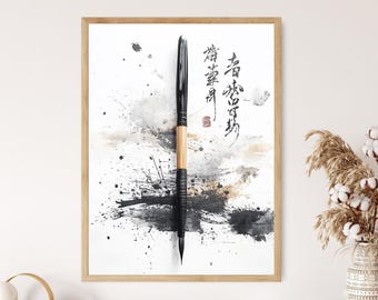 アンティーク日本水墨画風景画1800年代の芸術墨絵禅インテリア - Etsy 日本