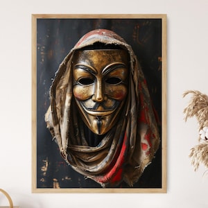 Anonymous Mask Wall Poster, Striking Bedroom Art, Symbol of Freedom, Ideal Gift for Cyberpunk Enthusiasts