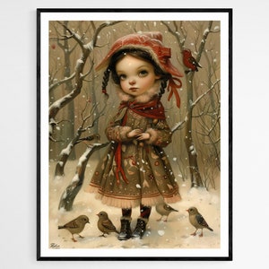 Impresión de arte de princesa de nieve - Decoración encantadora del país de las maravillas de invierno - Arte mágico de la pared del vivero - Regalo de vacaciones perfecto