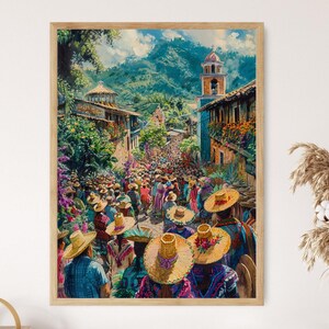Semana Santa Painting, Traditional Guatemalan Celebration Art Print
