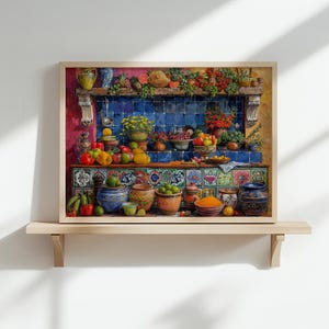 Authentic Mexican Kitchen Scene, Detailed Painting with Rich Colors image 1