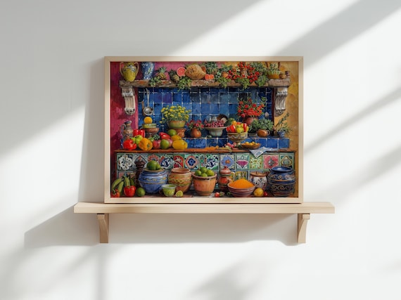 Authentic Mexican Kitchen Scene, Detailed Painting with Rich Colors