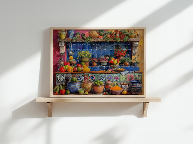 Authentic Mexican Kitchen Scene, Detailed Painting with Rich Colors image 1