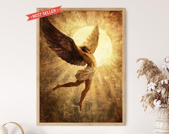 Icarus Falling Art Print, Greek Mythology Wall Art, Tragic Hero Icarus Decor