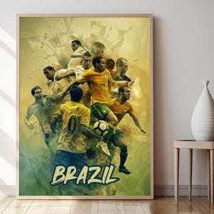 Póster de la selección brasileña de fútbol, arte de pared vibrante para fanáticos de los deportes, decoración perfecta para cuevas de hombres, regalo ideal para el Día del Padre