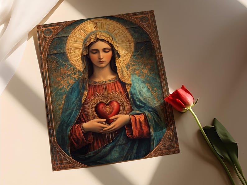 Immaculate Heart of Mary Art Print: Gold Leaf Madonna Catholic Wall ...