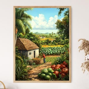 Haitian Farm Art Print, Local Produce and Tropical Countryside