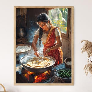 Aloo Paratha Kochen Kunstdruck, Rustikales Indisches Restaurant Dekor