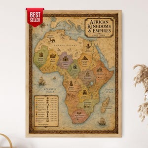African Kingdoms and Empires Map, Historical Africa Civilization Poster