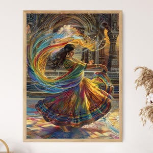 Authentieke Kathak Dancer-gicleeprint: prachtige Indiase dansbeelden voor woonruimte, ideaal artistiek cadeau