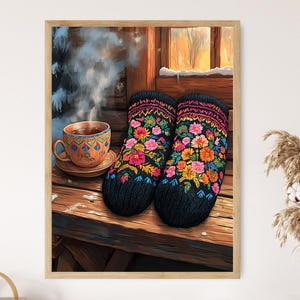 Muhu bestickte Handschuhe Illustration, estnisches Volksgewebe, traditionelles Wollstricken