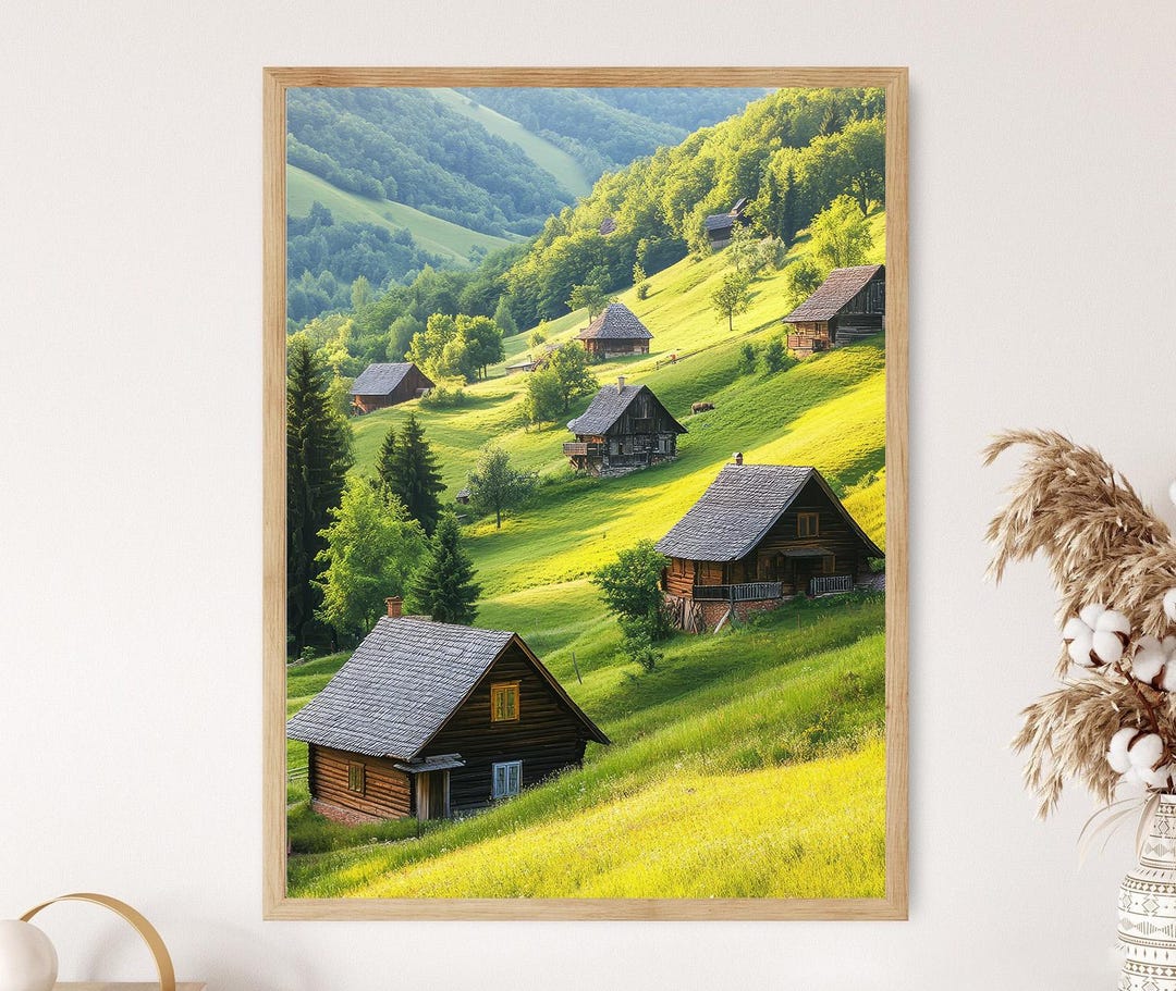 Zlatibor Mountain Village Art Print, Serbia, Rustic Charm, Serene