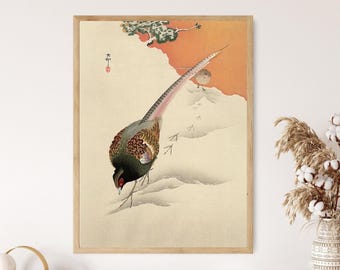 Fasanenpaar im Schnee, 1930, Ohara Koson, Shin Hanga Kunstdruck