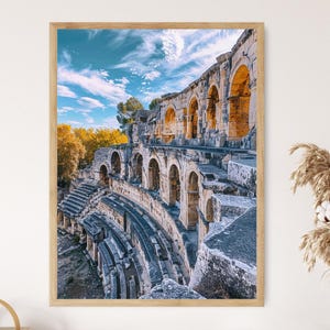 Roman Amphitheater in Nîmes, France Vintage Art Print, Charming French Street Scene, Elegant Home Decor, Ideal Gift for France Lovers