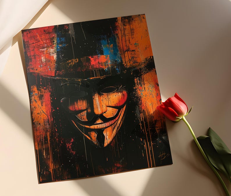 Anonym mask-affisch: Dystopisk cyberpunk-väggkonst bild 2