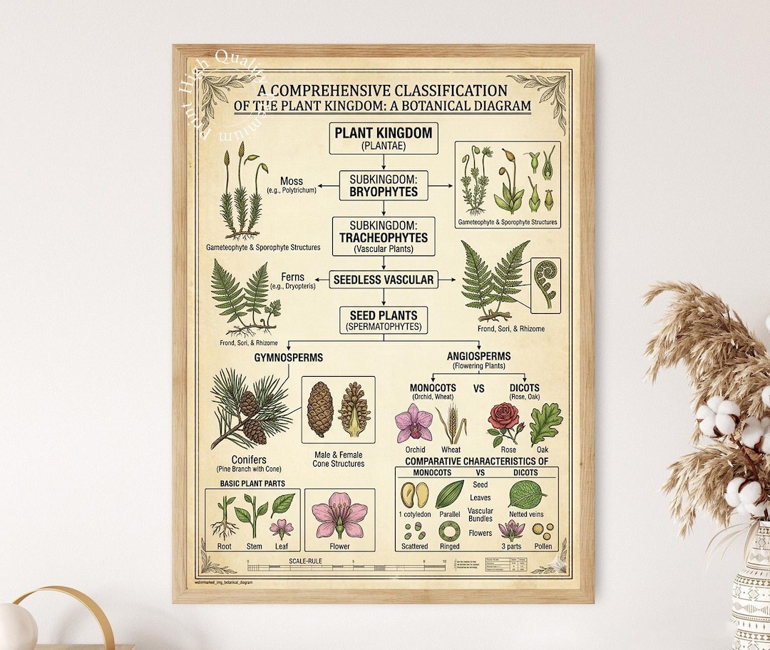 Vintage Botanical Classification Poster, Plant Kingdom Taxonomy Chart ...