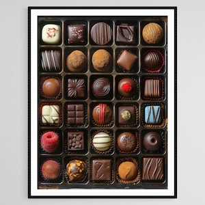 Impresión de arte de surtido de chocolate, elegante arte de pared de confitería