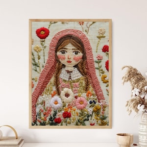 Serbian Embroidery Girl Print, Balkan Folklore Art