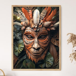 Sepik River Spirit Maske Holzschnitzerei Kunstdruck, Papua-Neuguinea Decor Poster