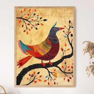 Gond Art Masterpiece, Vibrant Handcrafted Painting, Unique Home Decor, Ideal Gift for Art Lovers