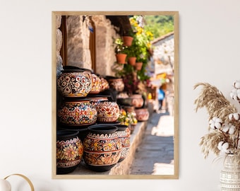 Traditional Albanian Pottery Art Print, Handcrafted Clay Pots, Rustic Terracotta