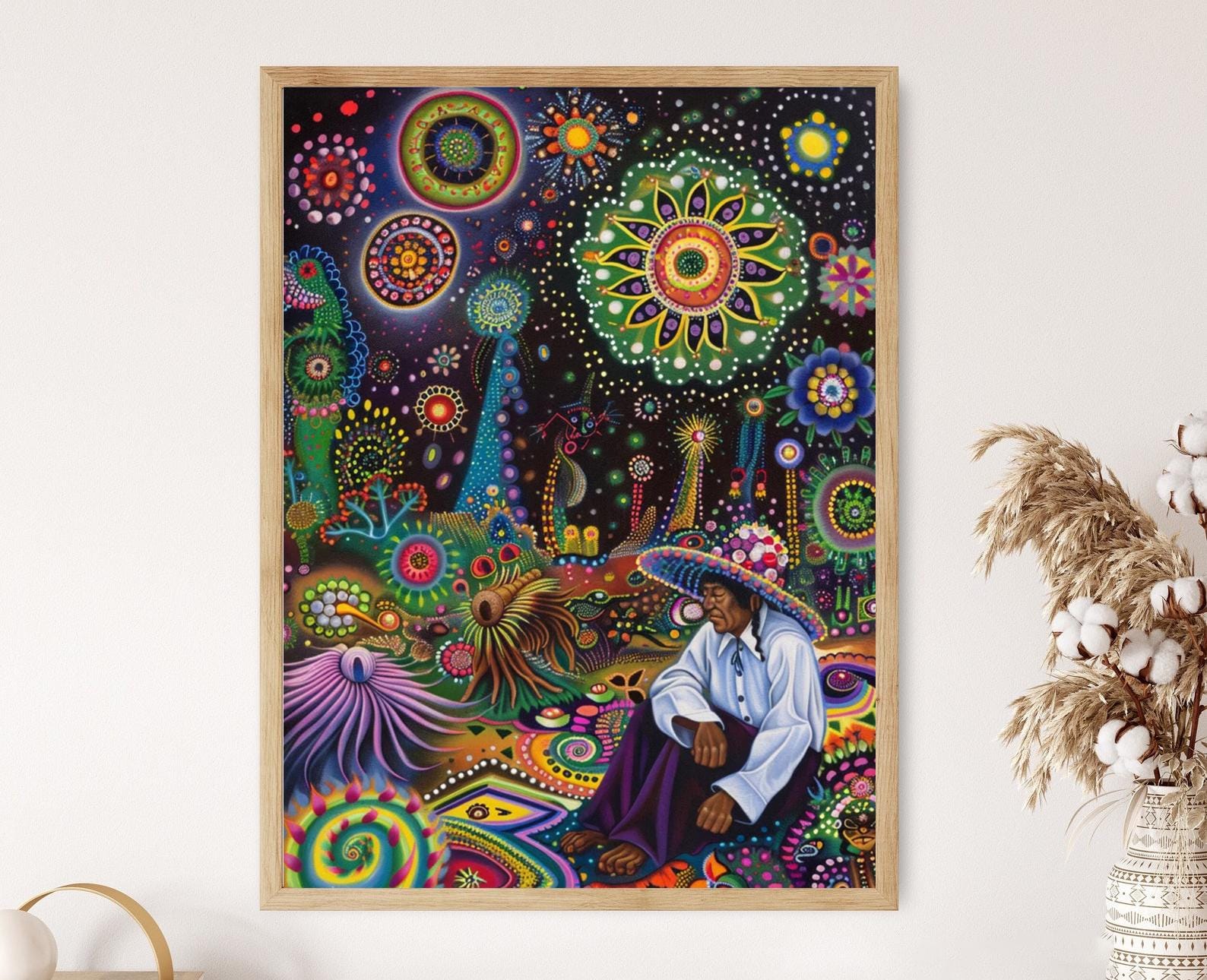 Huichol Mythology Art Print, Vibrant Wall Statement Piece, Folk Art ...
