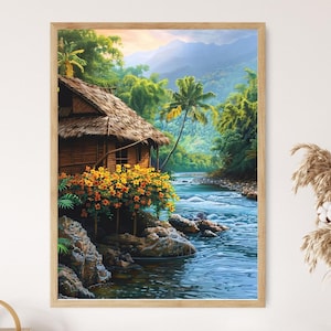 Stampa artistica di Bahay Kubo: scena di campagna filippina