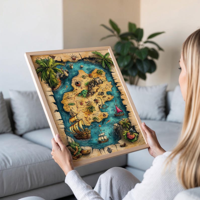 Pirate Treasure Map Art Print: Nautical Kids Room Decor - Etsy