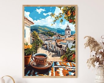 Chocolate en Taza in Quito, Andean Heritage Art, Colonial Plaza View