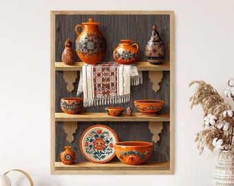 Ukrainian Folk Pottery Painting, Pysanka Patterns and Rushnyk