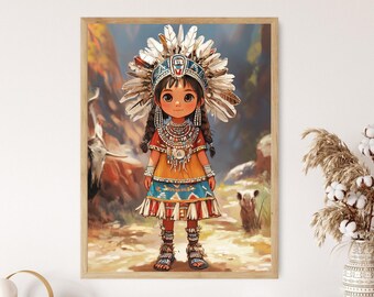 ホピ族のカチナ人形のアートプリント、ネイティブアメリカン、自然の