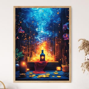 Altare Papa Legba con Veve, candele e offerte, stampa artistica da parete del santuario spirituale Vodou
