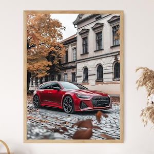 Impresión artística del Audi RS6 rojo, elegante impresión fotográfica para decoración del hogar, regalo ideal para los amantes de los coches.