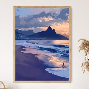 Dusk at Ipanema Beach, Vibrant Wall Art, Brazilian Beachscape Decor, Unique Housewarming Gift
