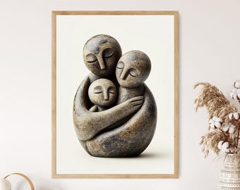 Shona Sculpture Art Print, Family Stone Carving from Zimbabwe