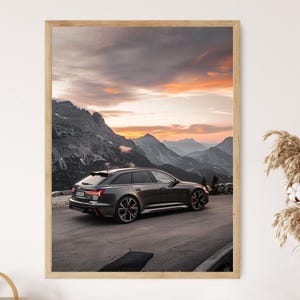 Impresión de arte mural de un Audi RS6 gris, fotografía premium de coches, regalo único para él