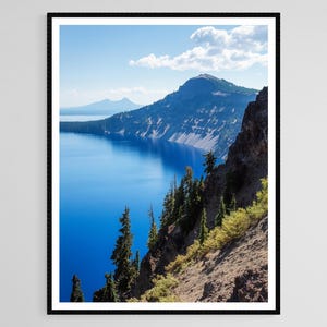 Crater Lake Art Print, Deep Blue Water, Volcanic Caldera