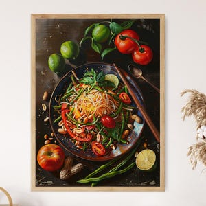 Charming Som Tum Art, Fresh Thai Papaya Salad Painting, Thai Restaurant Decor