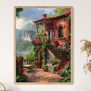 Vintage Mexican Villa Giclee Print, Stunning Mexican Town Art, Home or Office Wall Decor, Ideal For Housewarming Gift