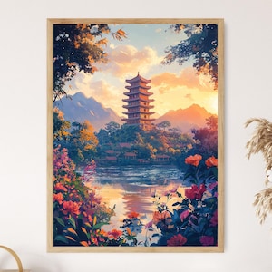 Thien Mu Pagoda Art Print: Hue Vietnam Temple, Perfume River Landscape