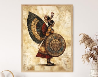 Itzpapalotl Art Print, Aztec Warrior Goddess and Obsidian Butterfly