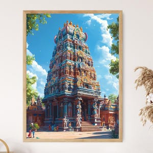Meenakshi Temple Art Print, Vibrant South Indian Decor Poster, Tamil Nadu Heritage, Colorful Gopuram, Hindu Temple Artwork, Madurai Temple