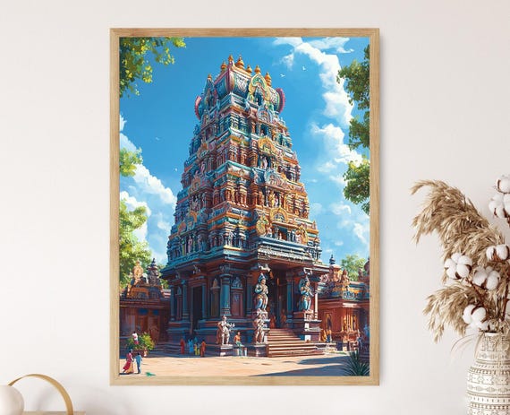Meenakshi Temple Art Print: Vibrant South Indian Decor Poster