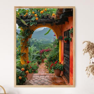 Traditional Colombian Garden Art Print, Colorful Botanical Wall Art