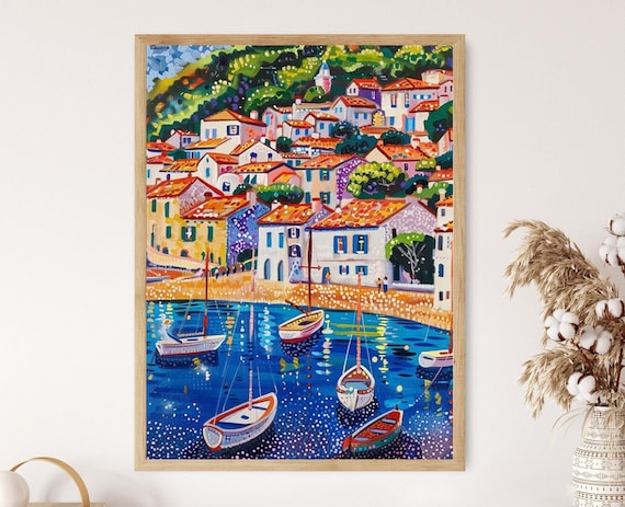ポール・シニャック風点描絵画：色鮮やかな港の壁画 - Etsy 日本