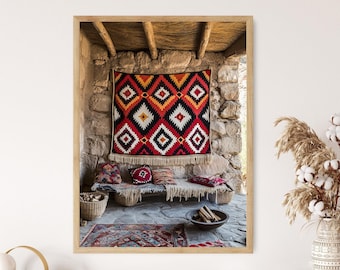 Kurdish Kilim Tapestry Fine Print, Kurdistan Motif Decor Poster