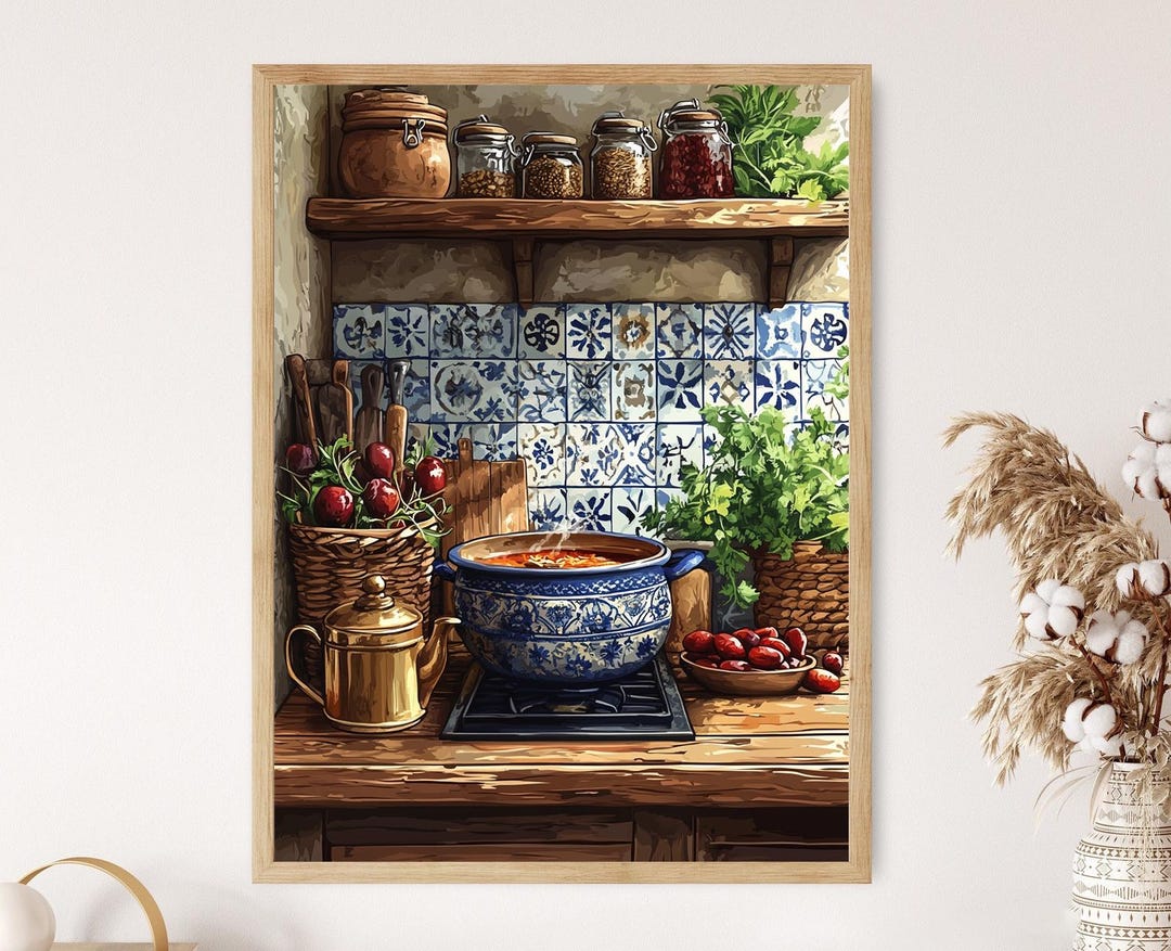 Moroccan Rustic Kitchen Art Print, Traditional Tagine Cooking, Zellige ...