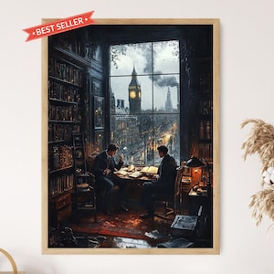 Lámina artística de Sherlock Holmes y el Dr. Watson, póster de decoración de misterio clásico