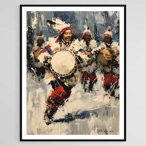 Inuit Drum Dance Painting, Cultural Music Tradition