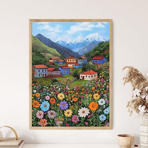 Kurdistan Village Naive Art Print, Amedia Region Wall Art